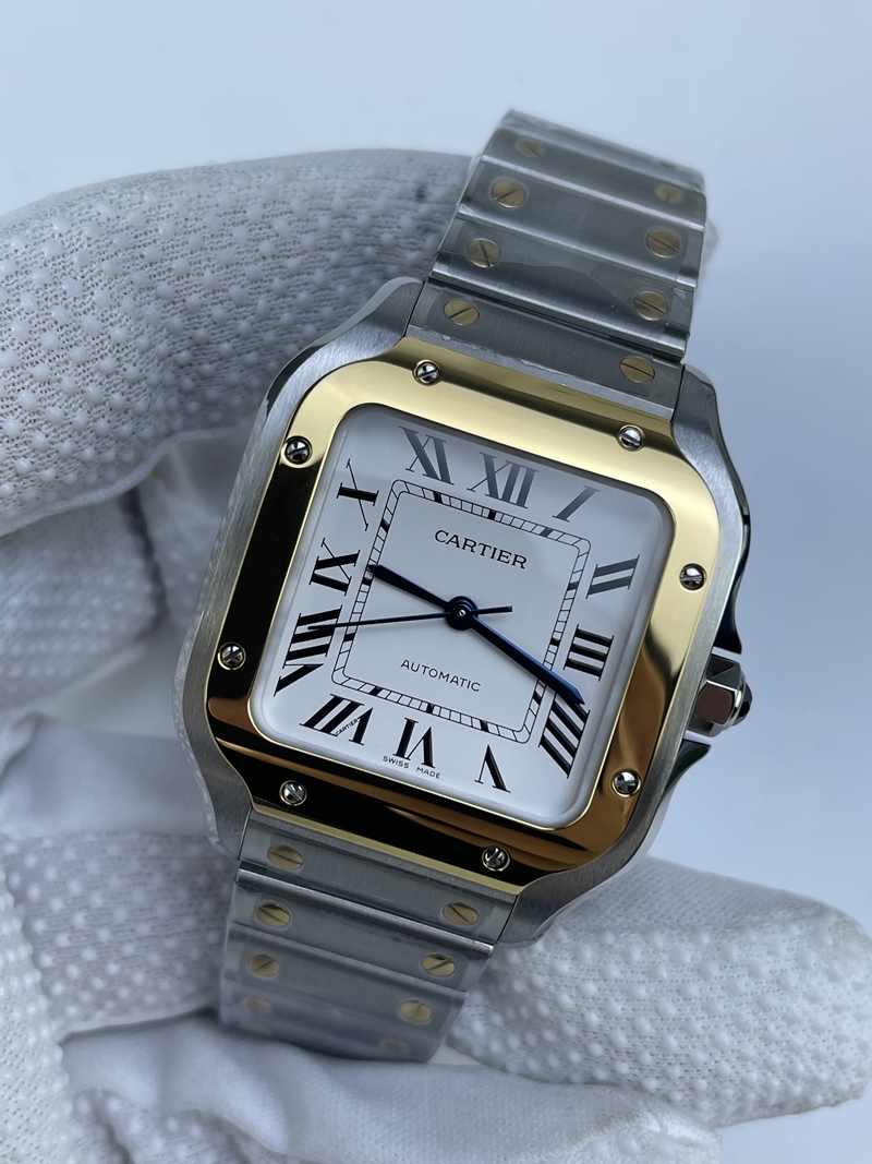 (준비완료/특급배송)NO.3225/BV공장 까르띠에 산토스 2018 미디움 스틸 옐로우골드콤비 화이트다이얼 스마트링크 브슬 35MM